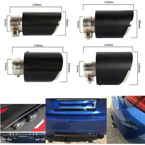 2 Pieces Car Tail Exhaust Tubes Durable Round Refit 51mm IN 76/89/101/114mm OUT Escape Silencer System Universal