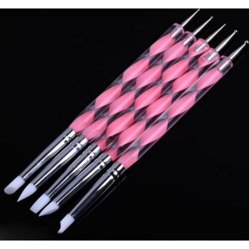 5Pcs 2 Way Pottery Clay Ball Styluses Tools Polymer Clay Sculpture Tool Nail Art Tools Silicone Color Shapers Dotting Tool