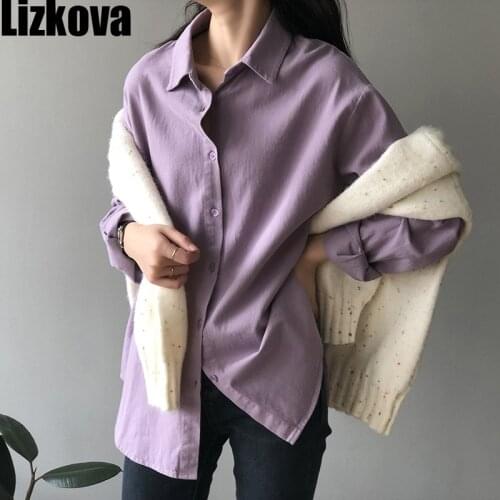 Lizkova 2021 Spring Shirt Women Korean Style Cotton Blouse Female Loose Casual Oversized Tops 80075
