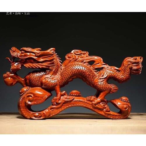 Large HOME Company store Exorcise evil spirit GOOD luck Recruit money Dragon RU YI Yellow pear wood carving feng shui art statue
