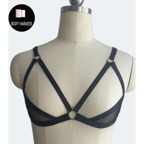 New hot black thin transparent body harness sexy bondage lingerie Harajuku Gothic body harness cage bra