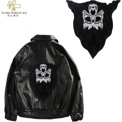 Black Skull Iron on Patches Sticker Embroidery Applique Motorcycle Jacket Back Badges