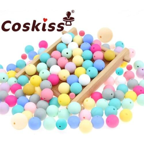 Coskiss 100pc Silicone Baby Teething Beads 15mm Safe Food Grade Care Chew Round BPA Free Silicone Beads Teether Nursing Necklace