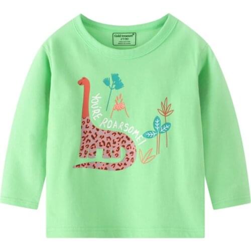Girls' dinosaur clothes spring and autumn pure cotton thin section A long-sleeved T-shirt kindergarten kids top
