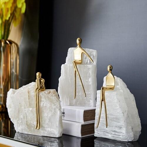 Designer Home Desk Decor Accessories Luxury Abstract Brass Figure Spar Ornaments For House Room Modern Artwork Hotel Entrance