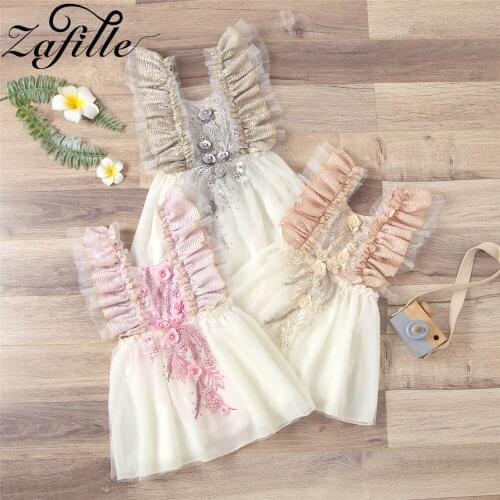 ZAFILLE Embroidery Flower Baby Dress For Girls Summer Ruffles Pink Princess Dresses Newborn Dresses Baby Girl Clothes Romper