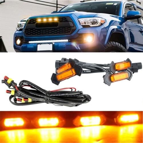 4pc Smoked Lens Amber white Front Grille Lighting Kit 2016-up For Toyota Tacoma w/TRD Pro Grill ONLY