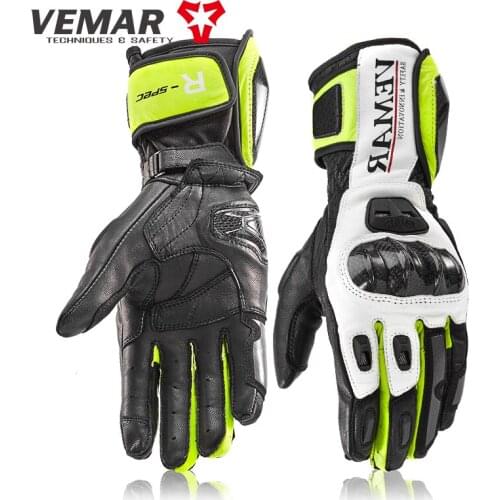 VEMAR Motorcycle Riding Leather Gloves Motorcycle Long Carbon Fiber Shell Gloves Mens Winter Dropping Windproof Touch Screen Gl