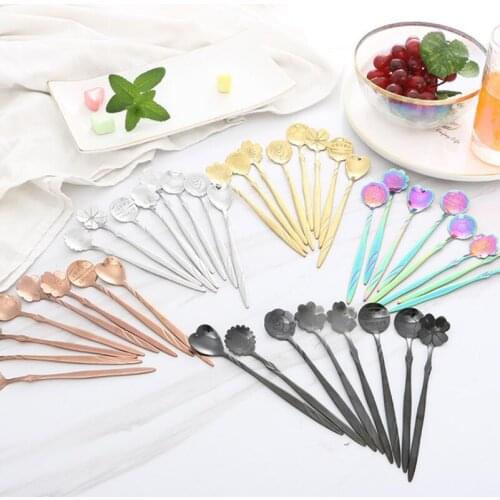 Flower mixing spoon Stainless steel colorful flower coffee spoon 8 kinds of flower shape tea spoon LX7216
