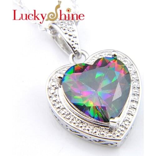Luckyshine NEW Women Jewelry Vintage Heart Mystic Rainbow Cubic Zirconia Pendants For Necklaces Russia USA Australia Pendants