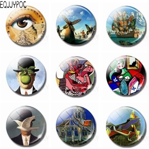 Surrealist Art Painting Glass 30 MM Fridge Magnet Picasso Picasso Magritte Max Ernst Salvador Dali Magnetic Refrigerator Sticker