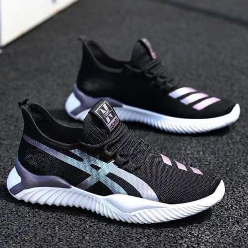 Large size 2021 new mens flying shuttle fabric breathable sports running shoes soft bottom trend light breathable casual shoes