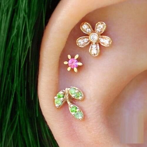 2020 summer new minimal delicate 925 sterling silver jewelry high quality green cz leaf leaves stud earring