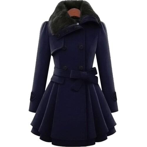 New Women Woolen Coat European Slim Long-length Double-breasted Women Trench Coat Winter Warm Thick Coat In Stock