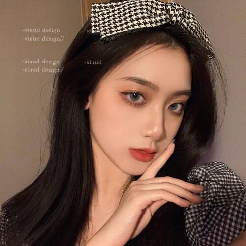 Hepburn Style French retro thousands of birds check hair hoop outside bow headband exquisite fairy hair accessories