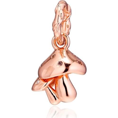 Fits Pandora Bracelet 925 Sterling Silver Rose Sparkling Mushrooms Dangle Charm Beads DIY Jewelry Making Berloque Wholesale