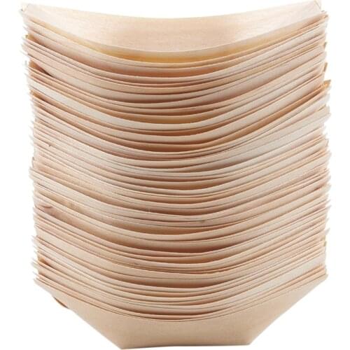Professional50x finger food - bowls, "boat" biodegradable wood 11 cm x 6.5 cm