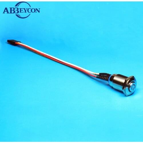 Wired 16mm Momentary Power Logo Led Illuminated Light High Head Symbol Silver Push Button Waterproof Switch Set