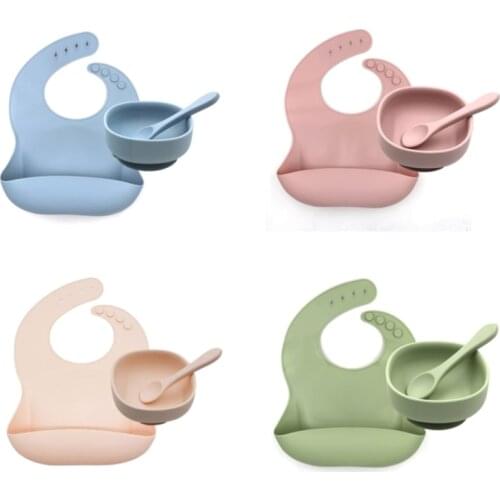BPA Free Silicone Waterproof Baby Bibs Childrens Dishes Cartoon Food Tray Training Feeding Bowls Spoon Newborn Gift