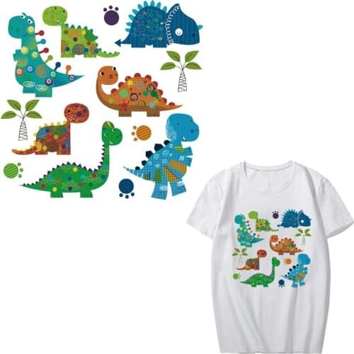Iron on Cartoon Dinosaur Patches for Clothing DIY T-shirt Dresses Applique Heat Transfer Vinyl Washable Stickers Thermal Press