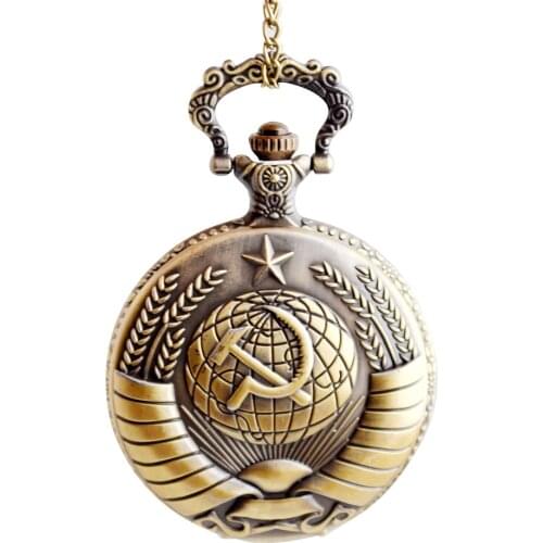 Vintage Soviet Sickle Hammer Style Watch Necklace Bronze Pendant Clock Jewelry For Women Men