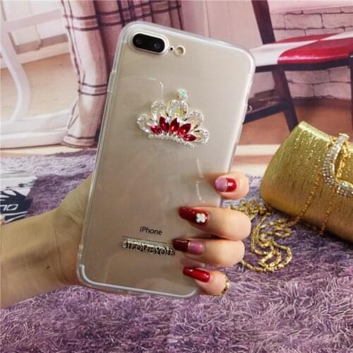 XSMYiss For iPhone XS Max XR X 8 7 6S Plus Crown Case Luxury Bling Rhinestone Diamond Crystal Soft Transparent TPU Case