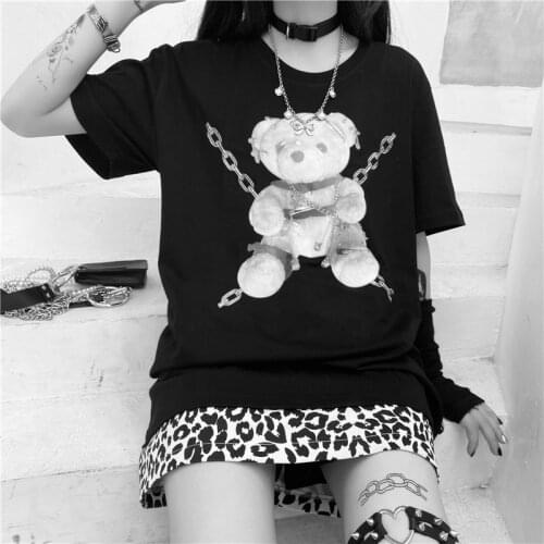 Gothic horror bear print summer new tees Vintage plus size Harajuku fun punk hip-hop ins female short sleeve Ulzzang T-shirt