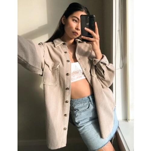 Womens autumn and winter new corduroy button jacket long-sleeved shirt student fashion trend