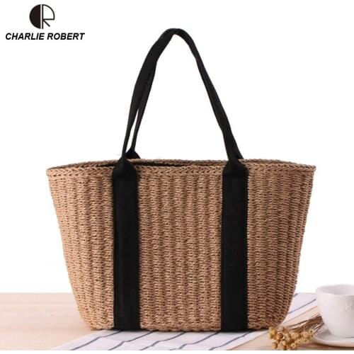 2019 Straw Bags Women New Summer Rattan Shoulder Bag Handmade Woven Hollow Out Beach Casual Tote Bag Bohemia Handbag Bali Box