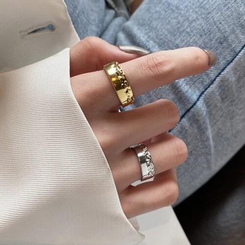 Concave And Convex Surface Open Rings For Women Gold Silver Color Gothic Wedding Ring Jewelry Accessories Gift