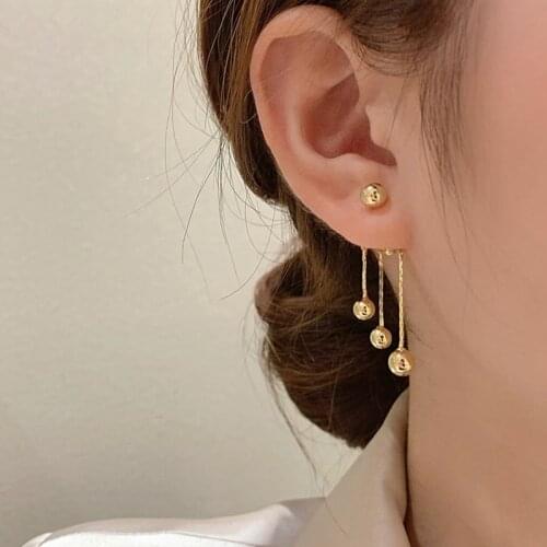 ALLNEWME Temperament Mutli Metallic Balls Tassel Earring for Women Gold Color Brass Statement Dangle Earrings Korean Jewelry