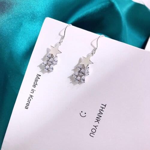 Real 925 Sterling Silver Dangle Earrings Women Exquisite Jewelry Star Drop Earrings Shake Zirconia Shine Fantasy Reflected Light