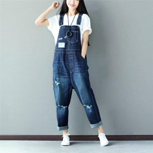 Mori Girl Bib jean Pants Big size Harem Denim overalls Jumpsuits Loose Hole Female Jumper Trousers