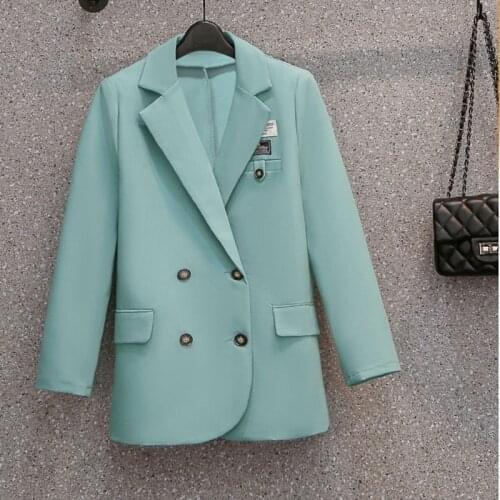 2021 Summer Autumn Plus Size Womens Temperament Small Suit Fashion Casual Long-Sleeved Double-Breasted Suit Jacket Female M-4XL