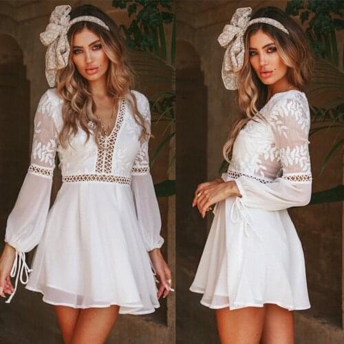 Women ladies Beauty sundress Beach Holiday Lace floral backless short mini vestidos Sexy boho perspective Hollow Casual dresses
