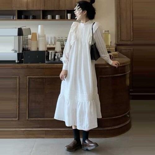 French Ladies Ruffle Stitching Dress Korean Fashion Pullover Long Sleeve Dress Autumn New 2021 Women Party Holiday Dress Robe