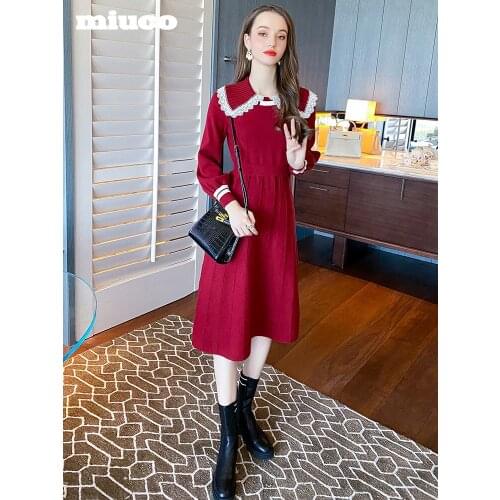 Lapel shawl stitching lace stripe neckline elastic knitted dress for women 2021 Spring new High Quality Top Quality