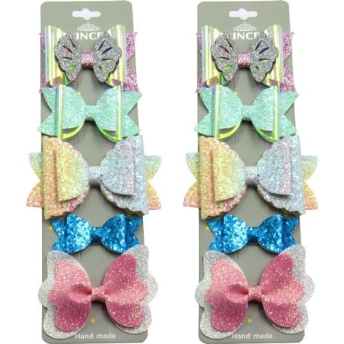 10PCS/SET Pretty Gradient Baby Girls Clips Leather Bows Child Tie Knot Creativity Handmade Hairpins Hair Accessories For Kids