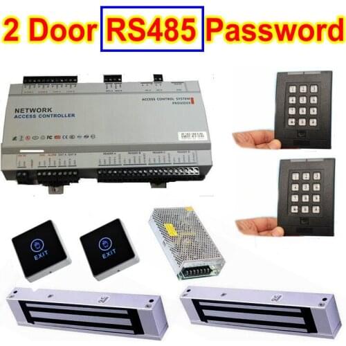 2 Door Control Panel Access RS485 lines Board +2 Password reader++2 Exit button+2 Electro Door Magnetic Lock+One PC software