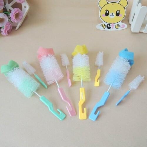 2 Pcs Color Random Baby Bottle Cup 360 Degree Sponge Cleaner Brush Nipple Brush