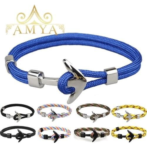 2018 Fashion Jewelry Silver/Black Alloy Anchor Bracelet Multilayer Rope Chain Paracord Bracelet For Women Men Navy Style Gift