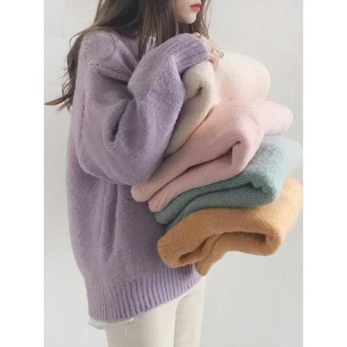 2021 Women Sweater Pullover Female Knitting Overszie Long Sleeve Loose Elegant Knitted Thick Outerwear Womens Winter Sweaters