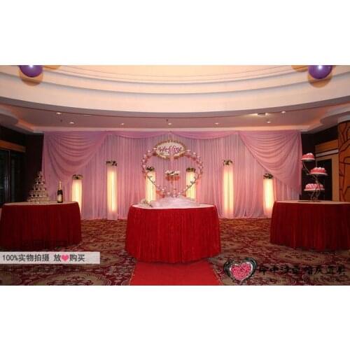3M*6M Hot Pink Wedding Backdrop stage curtain with swag Wedding Decoration Free Shipping