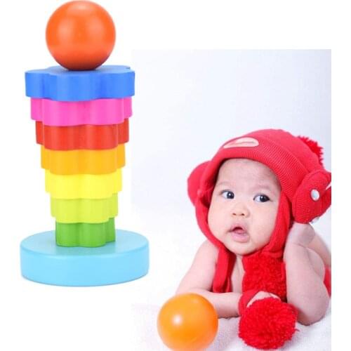 3D Puzzle Rainbow Tower Ring Stacking Stack Up Nest Children Education Wooden Toys Funny Gadgets Interesting Toys For Children