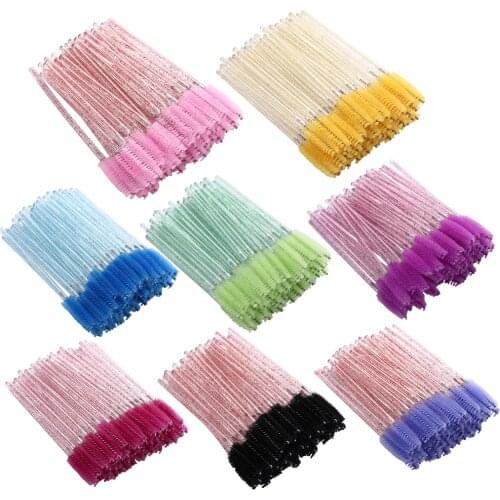 50Pcs/pack Professional Bendable Diamond Handle Mascara Wands Eyelash Extension Tools Disposable Crystal Eyelash Makeup Brushes