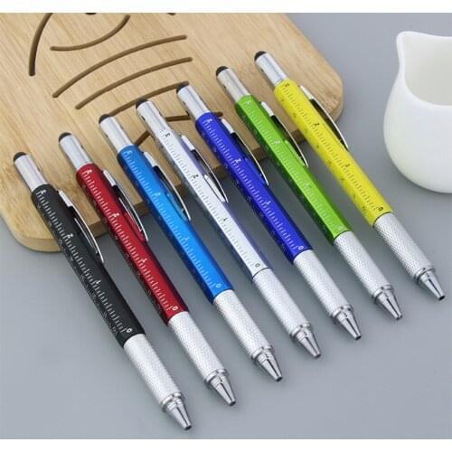 6 In 1 Stylus & Ballpoint Pen for Touch Screens Devices, with Screwdriver & Spirit Level Ruler Multi-functional Plastic Pen