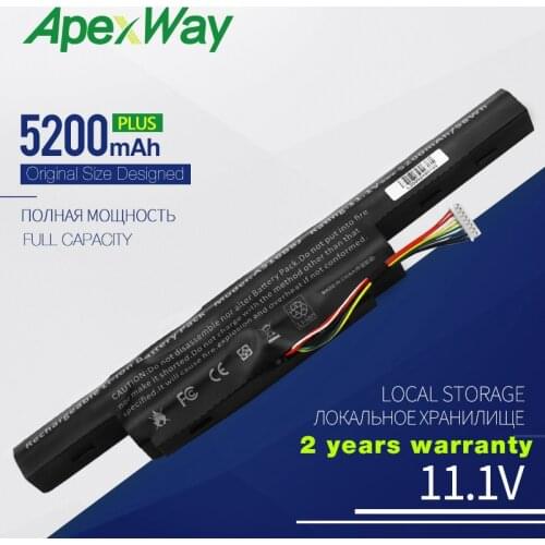 ApexWay 11.1V 5200mAh New AS16B5J AS16B8J Laptop Battery for Acer Aspire E5-575G-53VG 3ICR19/66-2 Free 2 Years Warranty 6CELLS