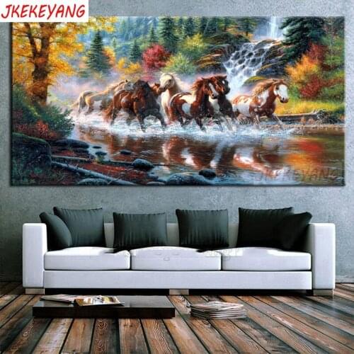 Large 5D Diy diamond painting Waterfall river horse herd Diamond Mosaic Rhinestone Embroidery cross stitch Y3671