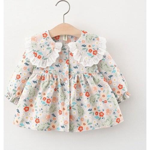 Spring Autumn Girls Princess Dress Children Kids Baby Infants Flora Long Sleeve Lapel Collar Dresses Vestidos S12226