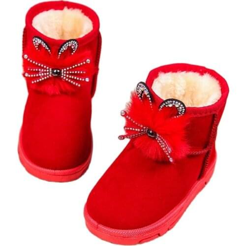 Children Plush Warm Shoes For Boys PU Leather Girls Kids Snow Boots Autumn Winter New Toddler Baby Soft Bottom Short Boots